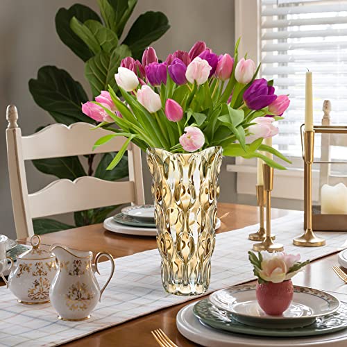 Glass Gold Vase, Crystal Flower Vase For Home Decor, Table Vase Thick 9.45 Inches #TOP4