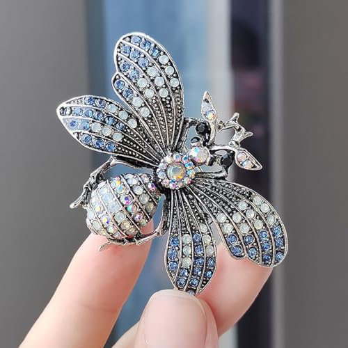 Image of Rhinestone Brown Bee Brooch Pin for Women Girls Vintage Blue Insect Wing Animal Lapel Pins Cute Dress Accessories Birthday Christmas Wedding Jewelry Gift