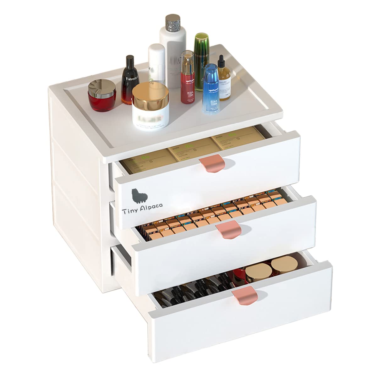 Tiny Alpaca Plastic Storage Box Large Cosmetic Makeup Darwer Storage Cabinet Desktop Organization for Office Supplies Lego Stationery drawer Storage White