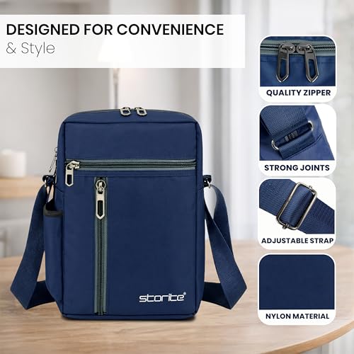 Image of Storite 10 Inch Stylish Padded Mini Sling Crossbody Bag for Men and Women, Small Passport Travel Sling Bag With Water Bottle Pocket