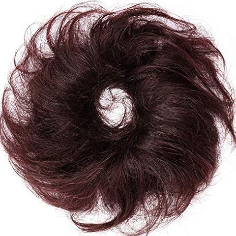 OMGREAT Human Hair Bun Scrunchie, Messy Bun Hair Piece Real Hair Bun Extension Chignon Updo Extensions Hairpieces for Women - Wine Red Mix Auburn Cover