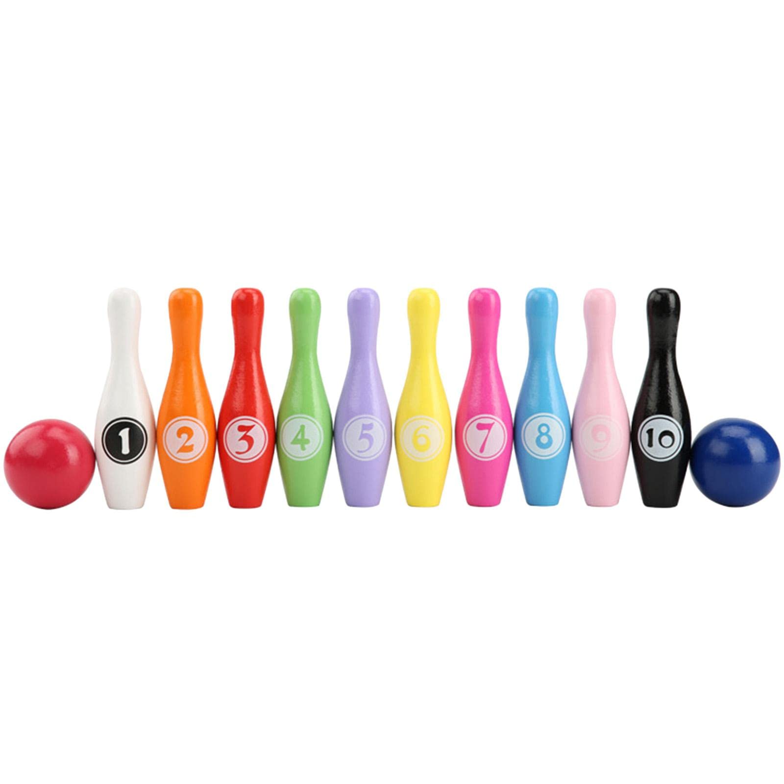 Gralara 12 Stück Bowling Set Kinder Spielzeug Holz Bowling Kegelspiel Pins Bälle Lernspiel Sportspiel für Indoor Outdoor Familienfeier Kita Hof