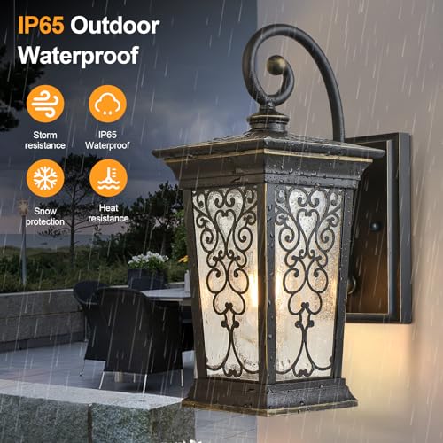 Image of ALVIME Outdoor Wall Light Fixtures, 17 Inch Oil Rubbed Bronze Exterior Lighting Fixtures, Waterproof Outdoor Sconce Lights, Outside Porch Lanterns for House, Farmhouse, E26 Base&Clear Seeded Glass