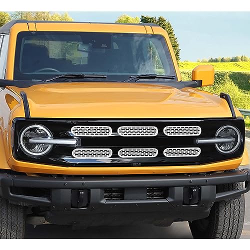 Image of Jimen Compatible with Ford Bronco 2021-2023, 6PCS Front Grille Inserts Mesh Grill Cover Exterior Trim Accessories (White)
