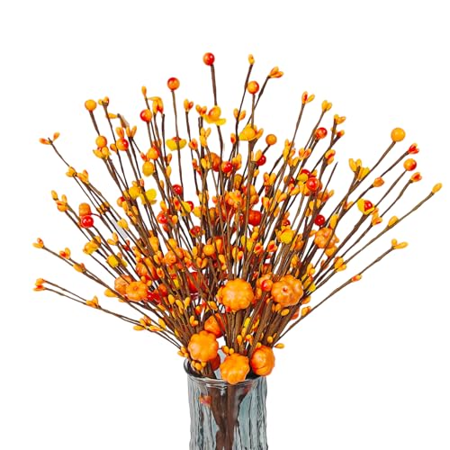 Artificial Fall Floral Stems for Vases,15.75 In Fall Pumpkin Decor Autumn Pumpkin Branches Picks with Berry Stems Decor for Autumn Harvest Thanksgiving Day Home Table Floral Arrangements Vase Filler