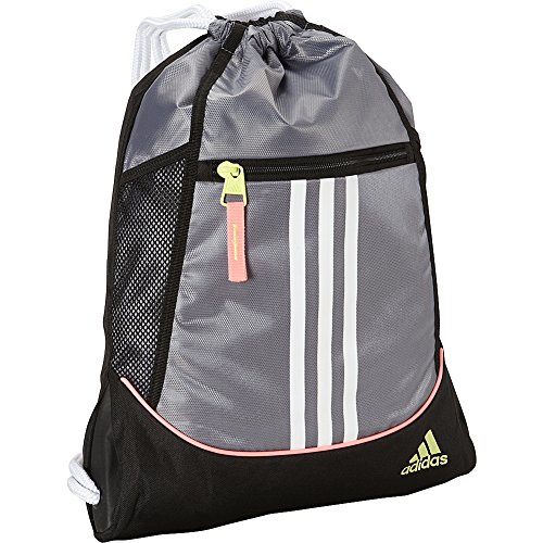 Image of adidas Alliance II Sackpack, Grey /White /Light Flash Red /Light Flash Yellow, 18 x 13.75-Inch
