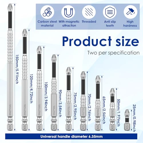 Image of 18Pcs High Magnetic Screwdriver Drill Bit Set, Impact Resistant Non Slip Bit, Strong Magnetic Durability Screwdriver Bits for Electric Screwdrivers Rusted Screws, 25 50 65 70 75 90 100 120 150mm
