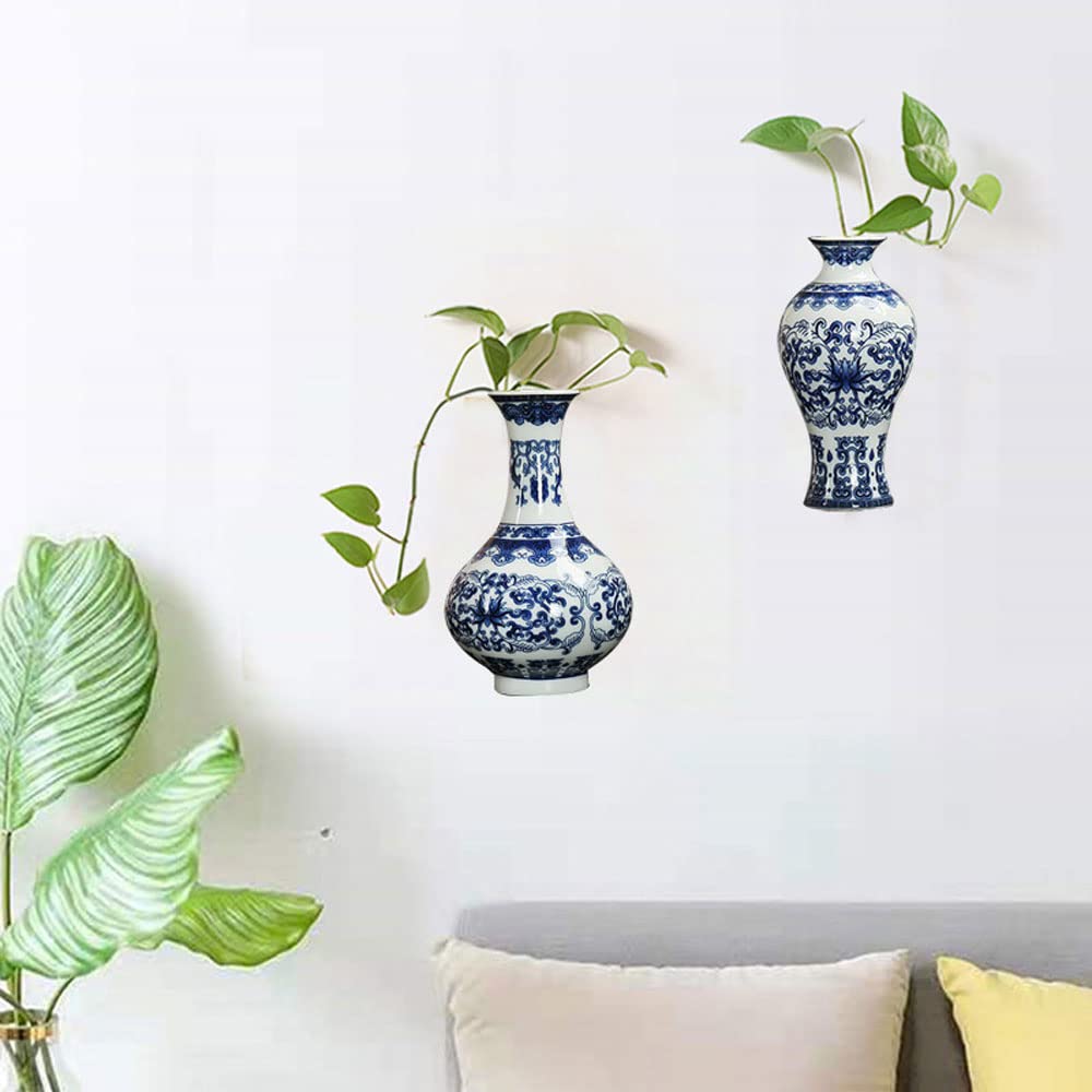 Vase Mural Pour Aquarium, Station De Propagation De Plantes Murale Séparée, Vase Suspendu Stable En Porcelaine Bleue Et Blanche Pour Plantes Hydroponiques D'Intérieur, Décoration Pour La Maison Ou Le