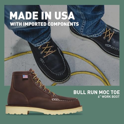 Image of Danner 6 inch Bull Run Moc Toe Work Boots for Men - Oiled Full-Grain Leather Upper with Non Slip Wedge Outsole and 3-Density Cushion Footbed, EH Resistant