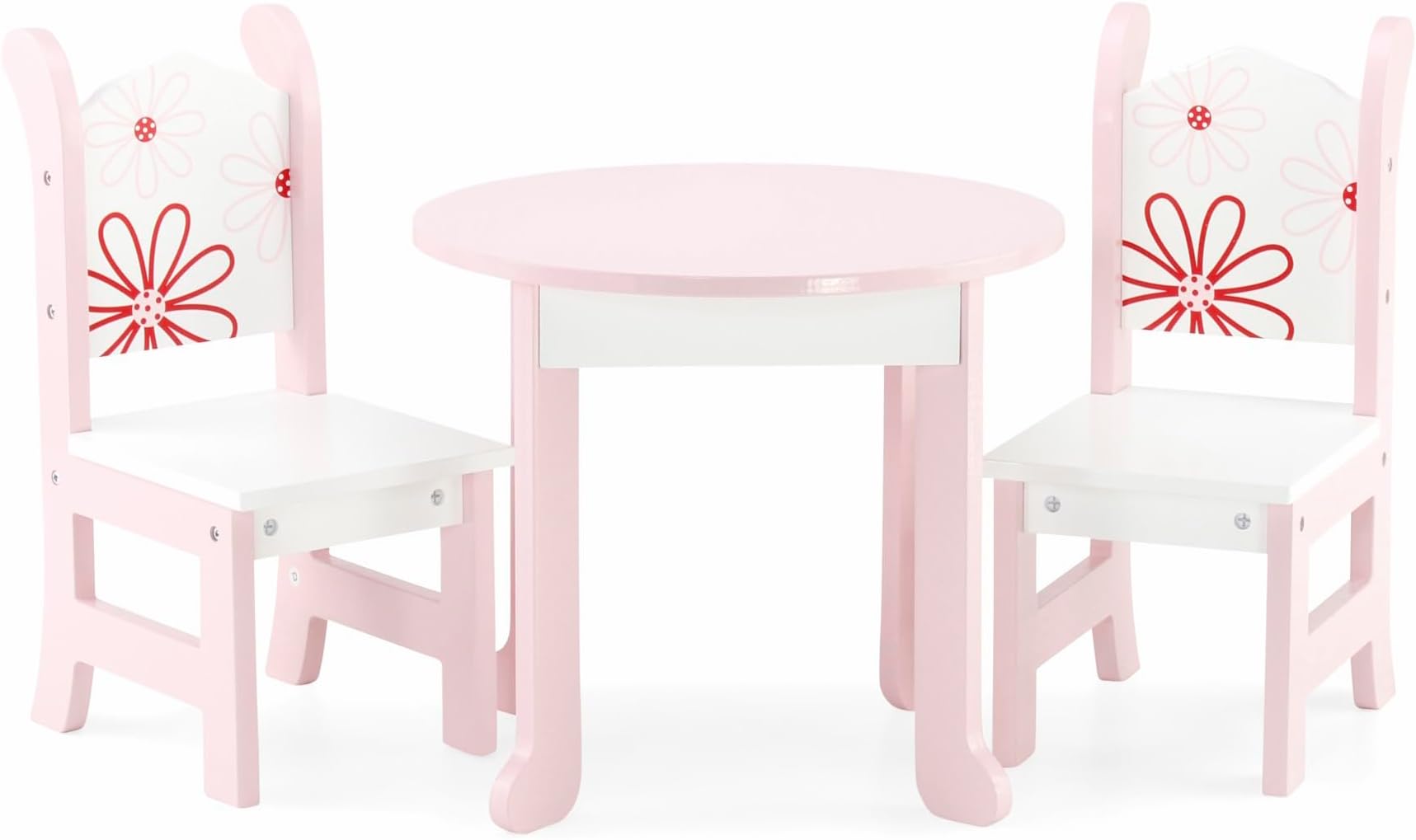 18 Inch Doll Dining Table and 2 Chairs Set Floral – Emily Rose Wooden 18' Doll Furniture – Dolls NOT Included – Fits American Girl Our Generation