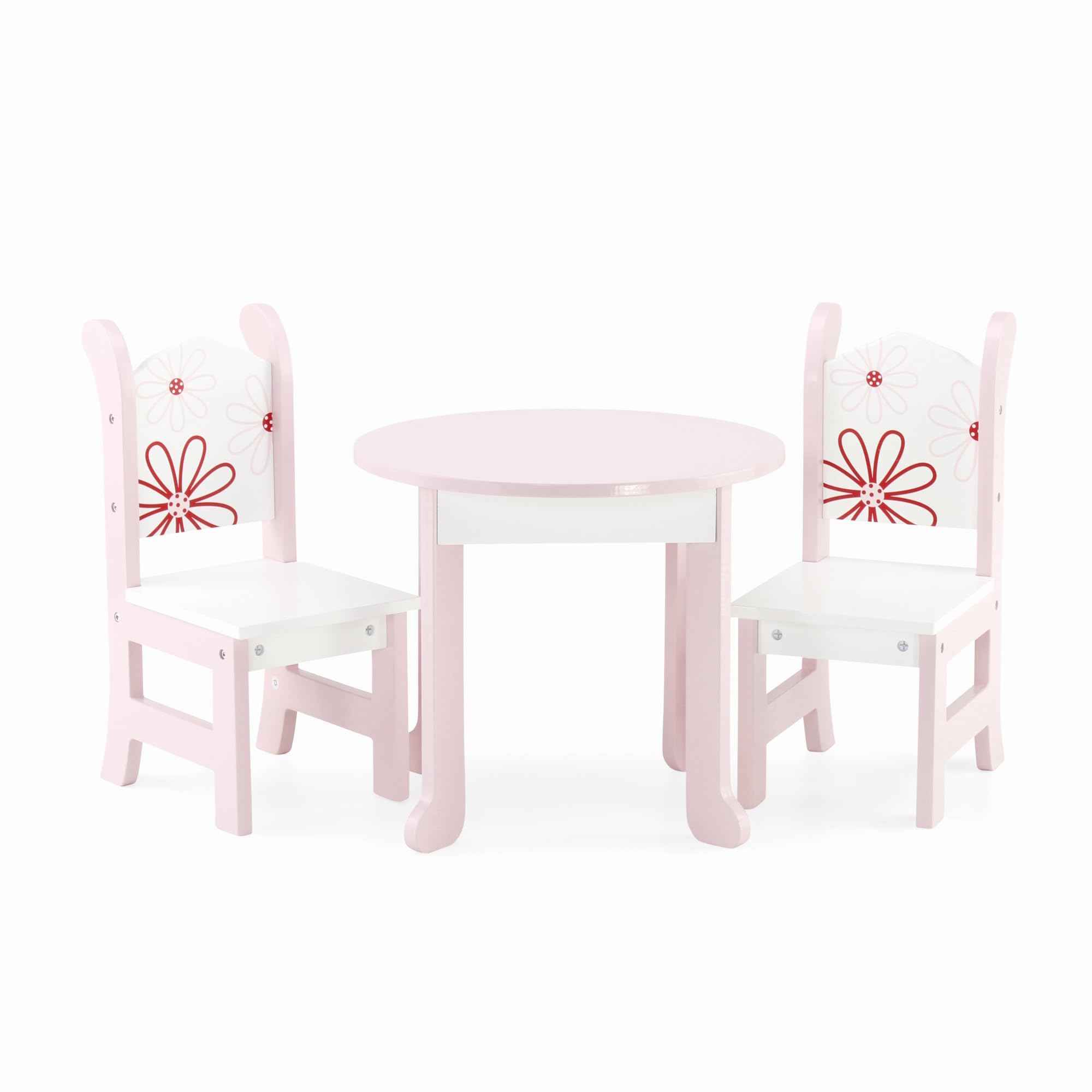 Emily Rose 18 Inch Doll Dining Table and 2 Chairs Set - Compatible with American Girl, Our Generation, My Life As & Adora - Wooden Dollhouse Furniture – Floral Collection - USA Brand