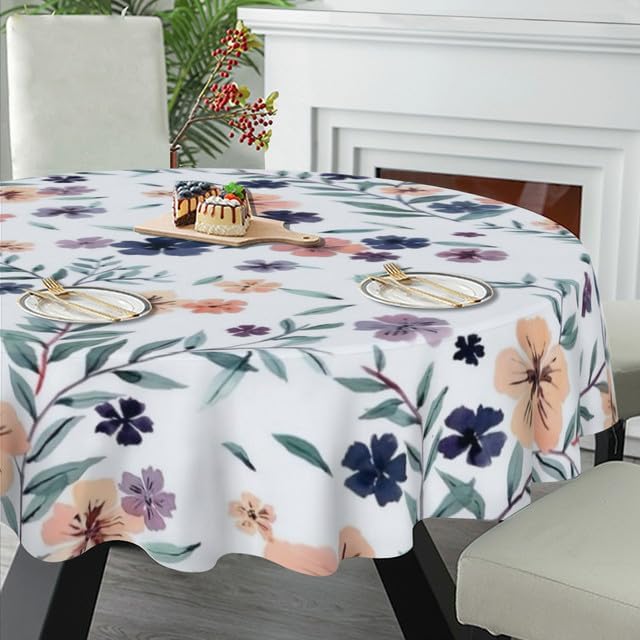 Miniatura 5 de Exquisite Floral Round Tablecloth White Table Cloth Decor Washable Table Cover with Wrinkle Resistant for Home Kitchen Dining Room Picnic Camping