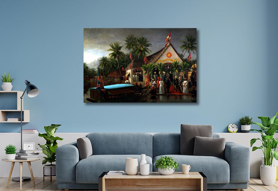 Image of Sikhash Raja Ravi Varma Canvas Paintings Classic Art, Indian Art, Famous Artist, Wall Painting for Living Room, Bedroom, Office, Unframed, Multicolor Fabric Size - 23x15 inches (58x38 cms, The Maharaja of Travancore welcoming Richard)