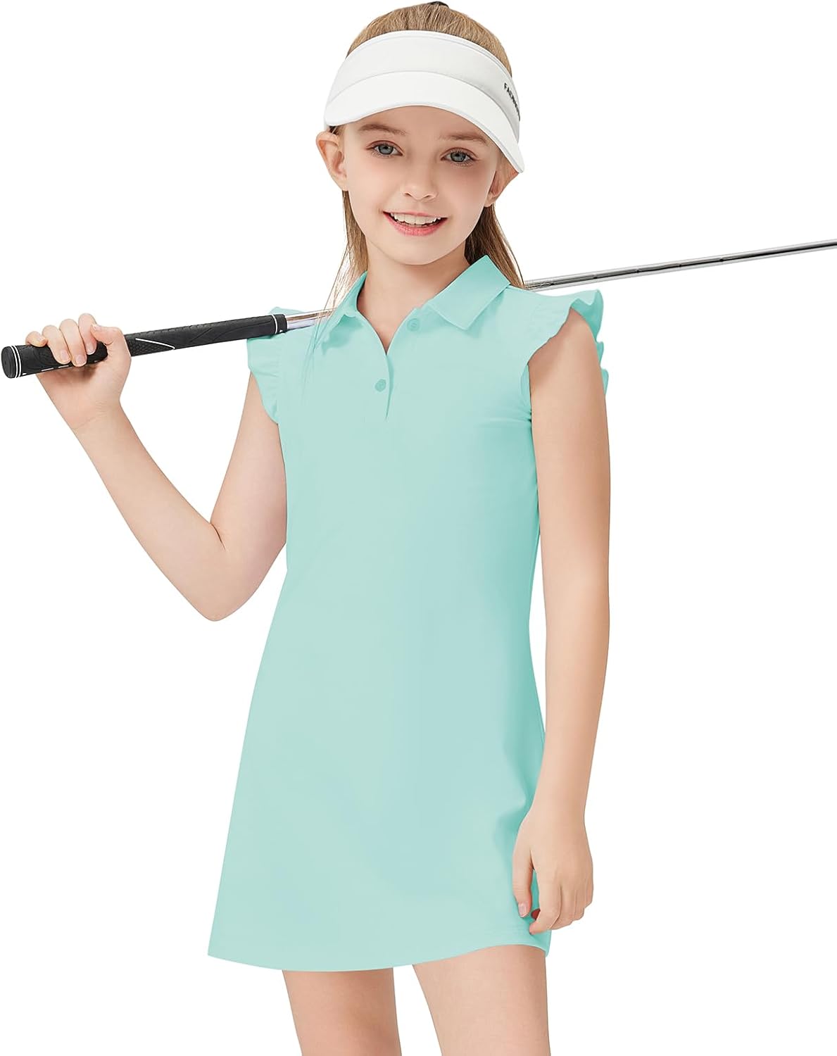 Soneven Girls Tennis Dresses Sleeveless Golf Dress with Shorts Ruffle Sleeve Athletic Dress with Pockets