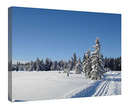 Impression sur toile hiver paysage montagnard sous cadre en bois nature 40x50 cm