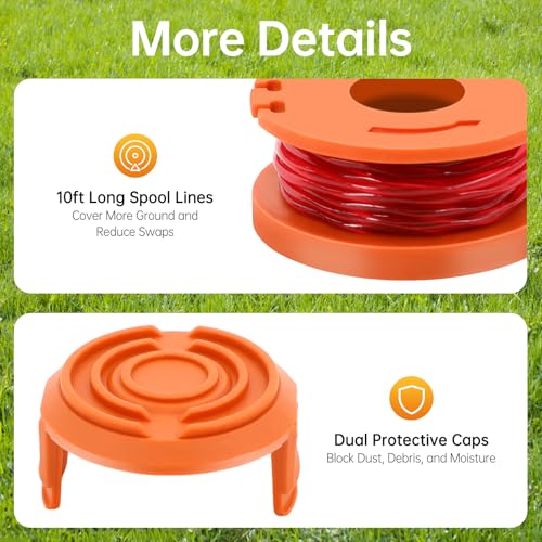 Headery 20 Pcs Replacement Spool Line and 2 Spool Cap Cover for Worx String Trimmer Fit Worx Grass Trimmer Replacement 20x Nylon Spool Line Weed Eater Edger String
