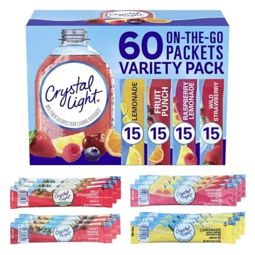 Crystal Light Sugar-Free, Lemonade, Fruit Punch, Raspberry Lemonade and Wild Strawberry On-The-Go Powdered Drink Singles Mix Variety Pack, 60 Count, Each Packet Dissolves into any 16.9 oz. Packaged by TOOZOON