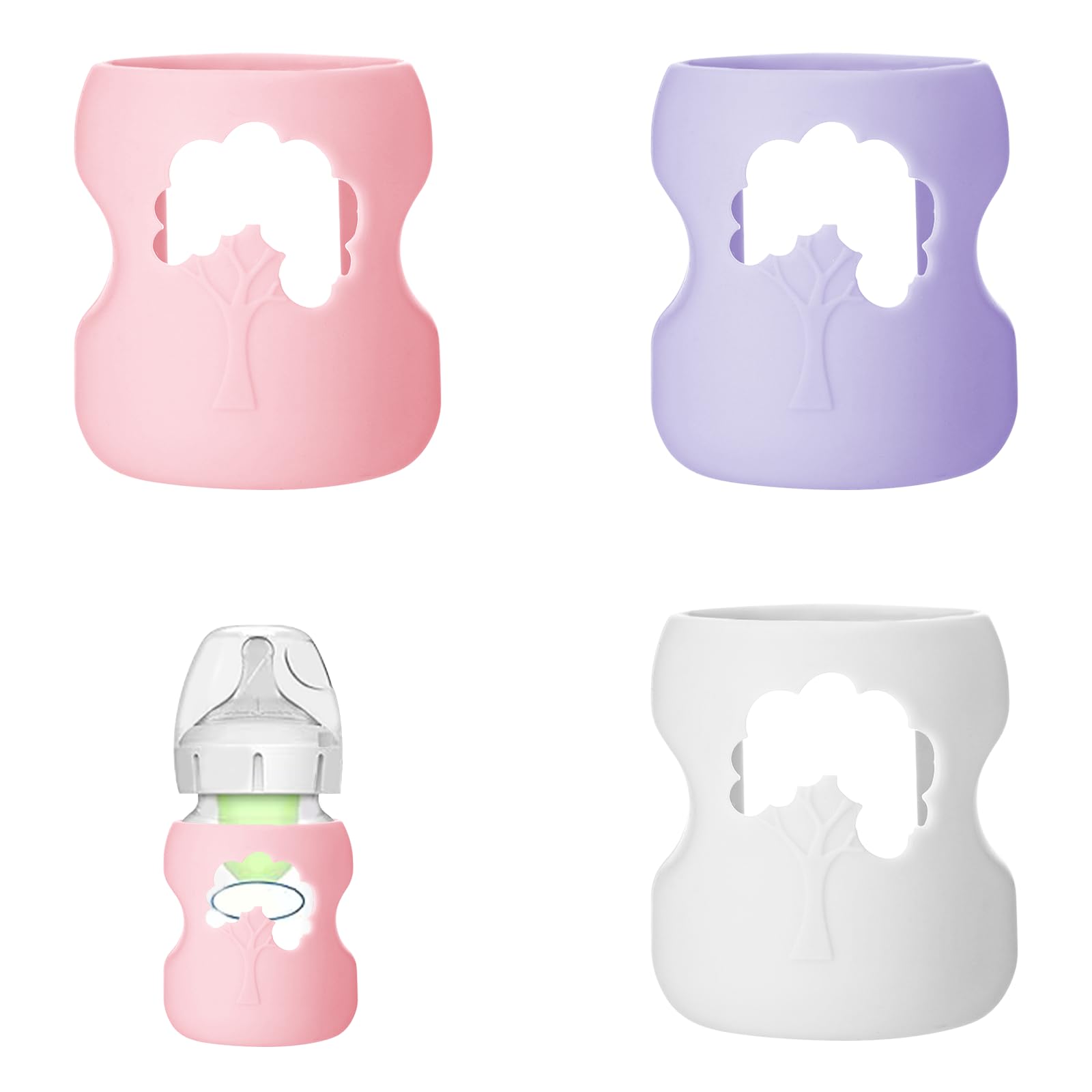 3 Pcs Silicone Bottle Sleeves Compatible with Dr Brown Glass Bottles 5 Oz for Dr Brown's Wide Neck Bottles, Dishwasher-Safe BPA Free Silicone Sleeve for Dr Brown Bottles 5 Oz White Purple Pink