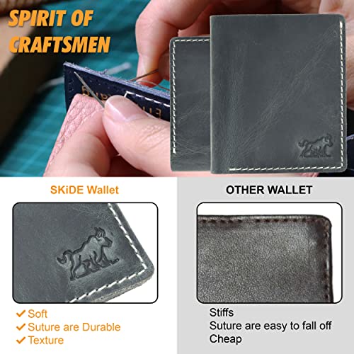 Image of SKiDE Max Hunter Slim Wallet for Men | Small Wallet for Men & Women | Minimalist Wallet & Thin Wallet | Bifold Wallet for Men (Brandy) (Turquoise Blue)