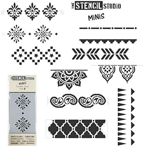 Stencil MiNiS Stencil Set - Pattern & Border Stencil Set - 10 x stencil Minis. Ideal for fun craft & DIY projects. Paint furniture, cards, walls, fabric and more. (10881SET)