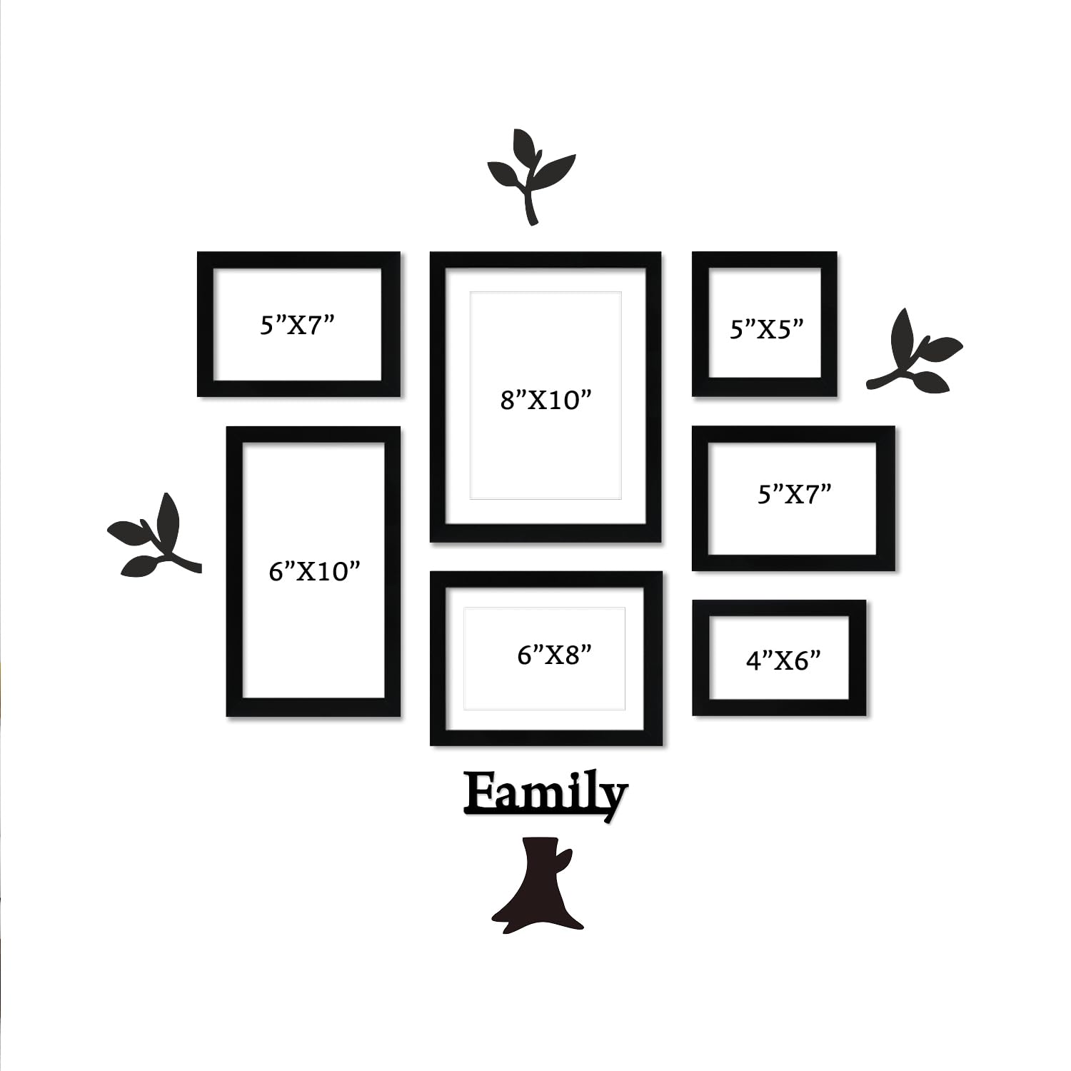 Amazon Brand - Solimo Family Tree Photo Frame Set Of 7|Mdf Plaque|Plexi Glass|Rectangular, Wall Mount Frame For Home And Office Decoration|Mixed Sizes (Black), 30L X 20W CM 1