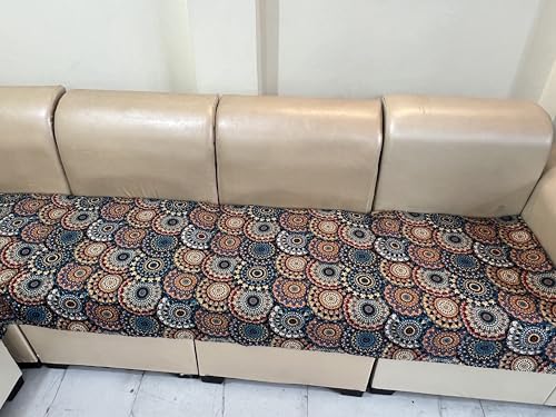 Image of JAPA Beige Medallion Rug Look Quilted Velvet L-Shape Seat-Only Sofa Cover for 3+2 Seater - Non-Slip Washable Daily Use Sofa Protector, Luxury Sofa Mat for Living Room