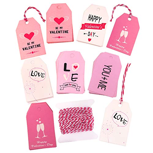 TUPARKA 60 Piezas Etiquetas de Regalo de San Valentín Etiquetas de Papel de San Valentín con una Cuerda para el día de San Valentín Decoraciones