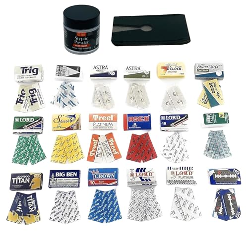 GENTS Sharp Blades and Styptic Powder Jar, Stops Bleeding From Shaving Nicks and Cuts Soothes Skin and Pore After Shave, Pack of 36