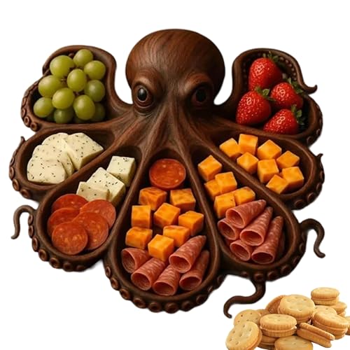 Platos de madera, cuenco de madera, placa de madera, tabla de embutidos, vajilla en forma de pulpo para animador, cocina, mariscos, amantes de la cocina, contador de carne, picnic, fruta, queso, mesa