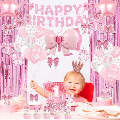 Save 50% on 53-Piece Pink Bow Birthday Party Decorations Kit