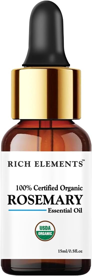 100% Certified Organic Rosemary Essential Oil for Hair Growth, Hair Fall Control and Nourishment, Skin Care | Pure & Undiluted | 15ml