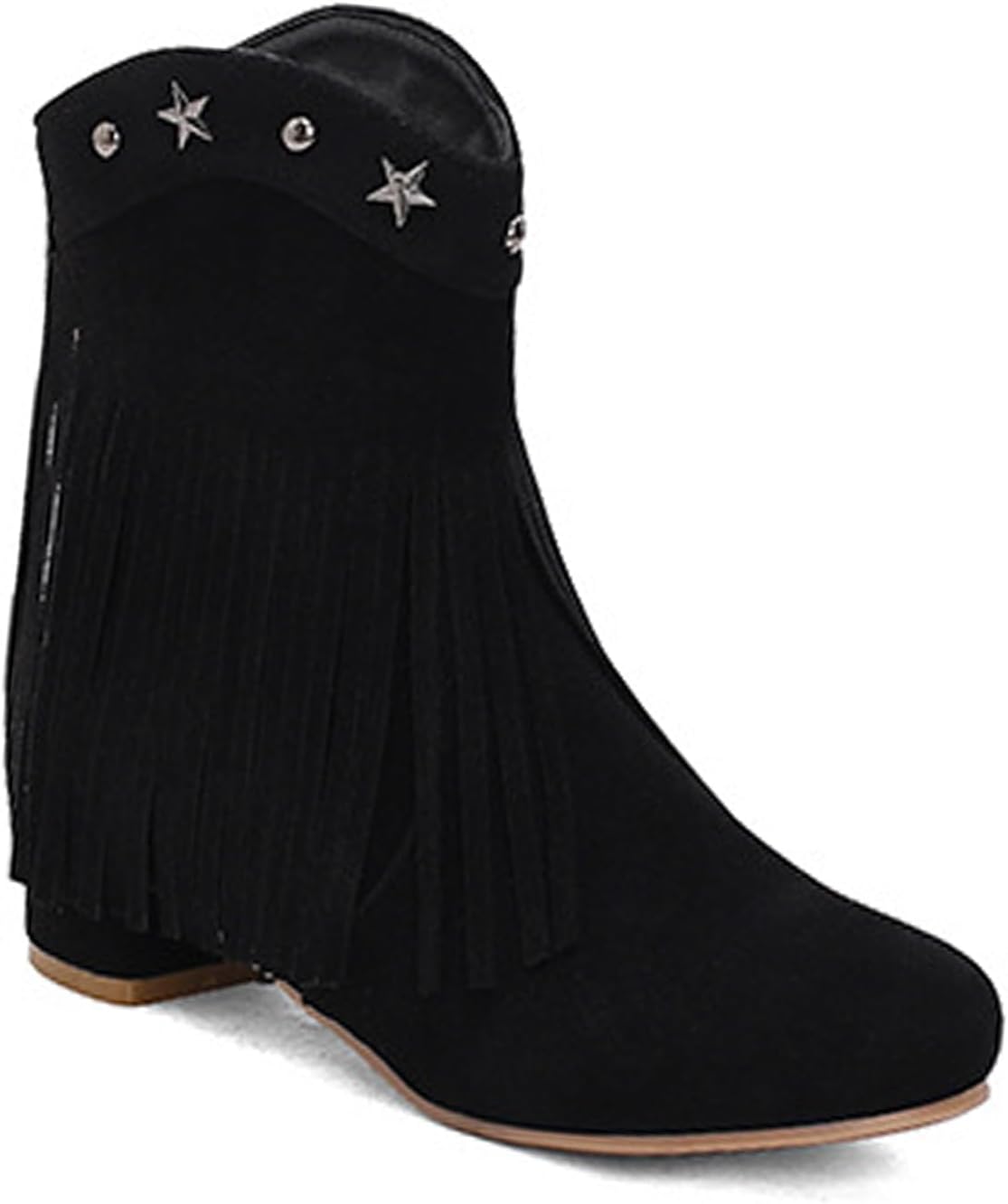 Women Fringe Suede Cowboy Boots Star Studded Western Cowgirl Booties Back Zipper Chunky Block Low Heel Boots Country Festival