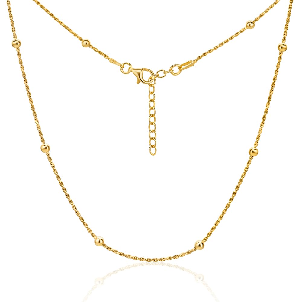 MIORE Collar Mujer con Bola, Cadena Plata Esterlina 925 Chapada en Oro de 18 Quilates, Collar Plata Mujer sin Colgante, 45 cm Cadena Ajustable, Joyería Hipoalergénica Hecha a Mano en Italia