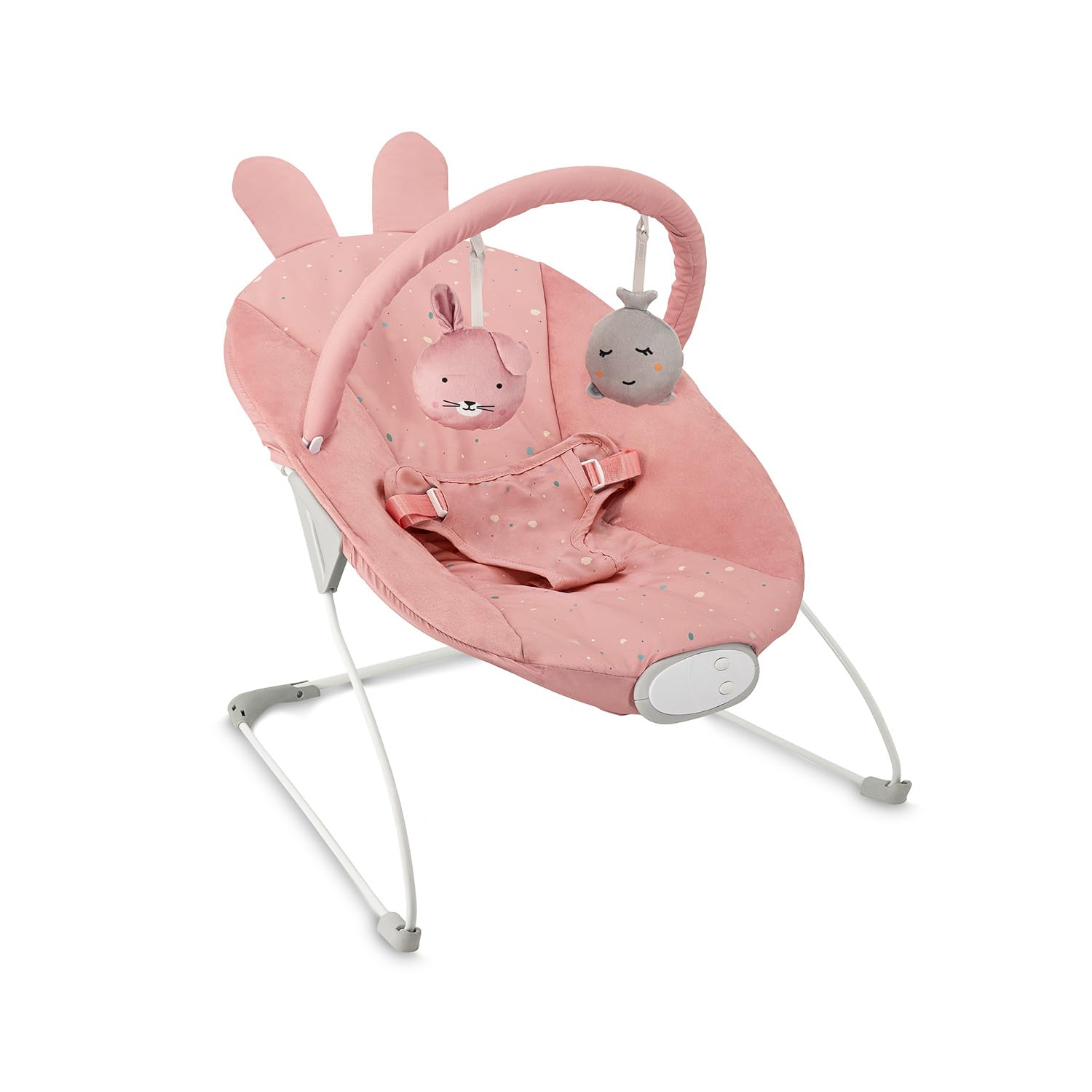 MoMi GLOSSY sdraietta per bambini fino a 9 kg, cintura 3 punti, struttura in metallo con piedini antiscivolo, 1,7 kg, 58×49×53 cm, modulo sensoriale per lo sviluppo del bambino