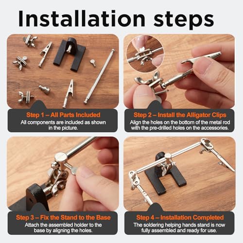 ElaraBerry 4 Pcs Helping Hands Soldering Tool, Adjustable Third Hand Soldering Station with Flexible Arms Alligator Clips, Heavy Duty Desk Stand Holder for Electronics Repair, DIY Craft Hobby Gifts — view 6