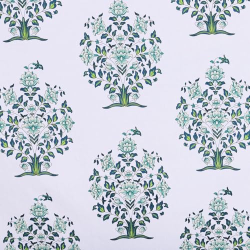 Image of Homestan 100% Cotton Block Print Long Door Curtains 9 Feet Long Set of 2 with Stainless Steel Grommets for Home Decor (9 X 4.5 Feet, Green)