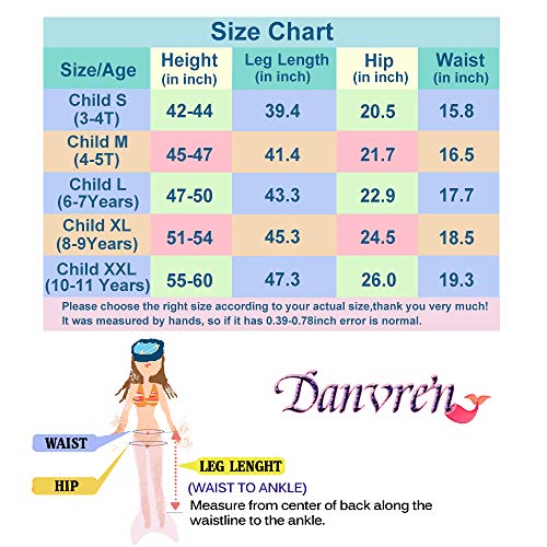 Danvren Girls Swimsuit Mermaid Tails for Swimming Party Supplies Costume Swimwear Bikini 3 Pcs for 3-12Y (Crystal Blue Design,3-4 T - Thumbnail 2