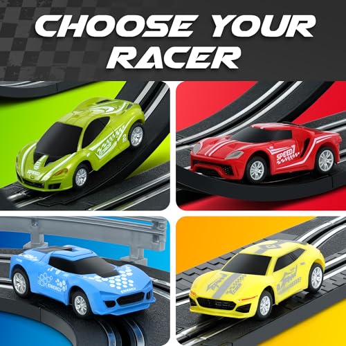 Slot Car Race Track Sets, Race Tracks for Kids Ages 4-8 | 1:64 Scale Cars, Race Car with 4 High Speed Cars, Electric Slot Car Race Track Sets, Remote Control Car