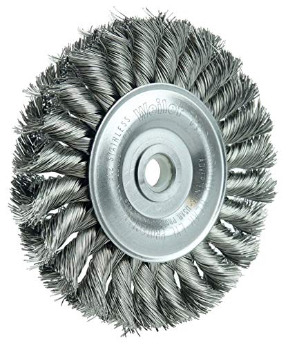 Image of Weiler 08284 4 inch Standard Twist Knot Wire Wheel, .0118 inch Stainless Steel Fill, 1 /2 inch-3 /8 inch Arbor Hole, Made in the USA (Pack of 10)