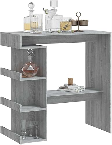 Miniatura 5 de Mesa de bar montada en la pared con estantes de almacenamiento, consola estrecha de madera de ingeniería Sonoma gris para encimera de cocina,