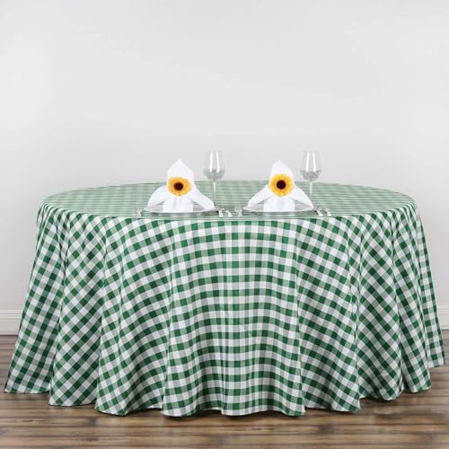 Efavormart 120" Round Green/White Checkered Wholesale Gingham Polyester Linen Picnic Restaurant Dinner Tablecloth