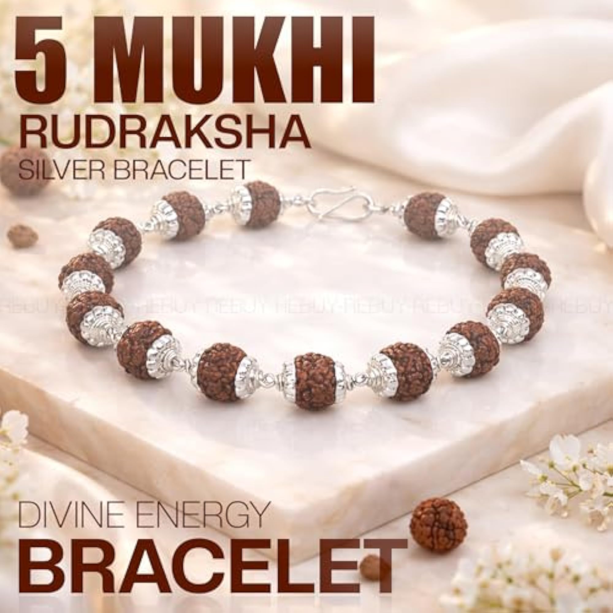 5 Mukhi Rudraksha Bracelet with Silver Caps, Spiritual Healing