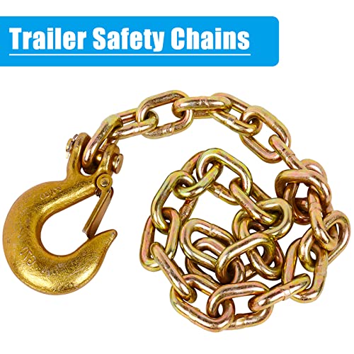 Image of 35 inch Trailer Safety Chain 2 Pack, Grade 70 Heavy Duty G70 Towing Chain with 3 /8 inch Clevis Snap Hooks, 24,000 lbs Break Strength for Boat Trailer, RV, and Dump Trailer, Yellow Zinc Plated