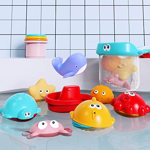 Eners Tub Toy Set, Seashore Toys, Toddler Bathtub Tub Toys, Floating Animal Toys for Children, Pool Toys for Infants 2-4 Years Previous (17 Piece Set with Fishing Web and Organizer) 7 5117fj1XFNL. AC