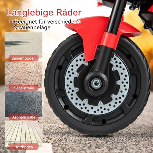 DREAMADE Elektro Motorrad Kinder mit Scheinwerfer & Musik & Hupe, Kindermotorrad mit abnehmbaren Stützrädern, 2-3 km/h Elektromotorrad Elektrofahrzeug, Elektro Motorrad für Kinder ab 18 Monaten (Rot) – Bild 8