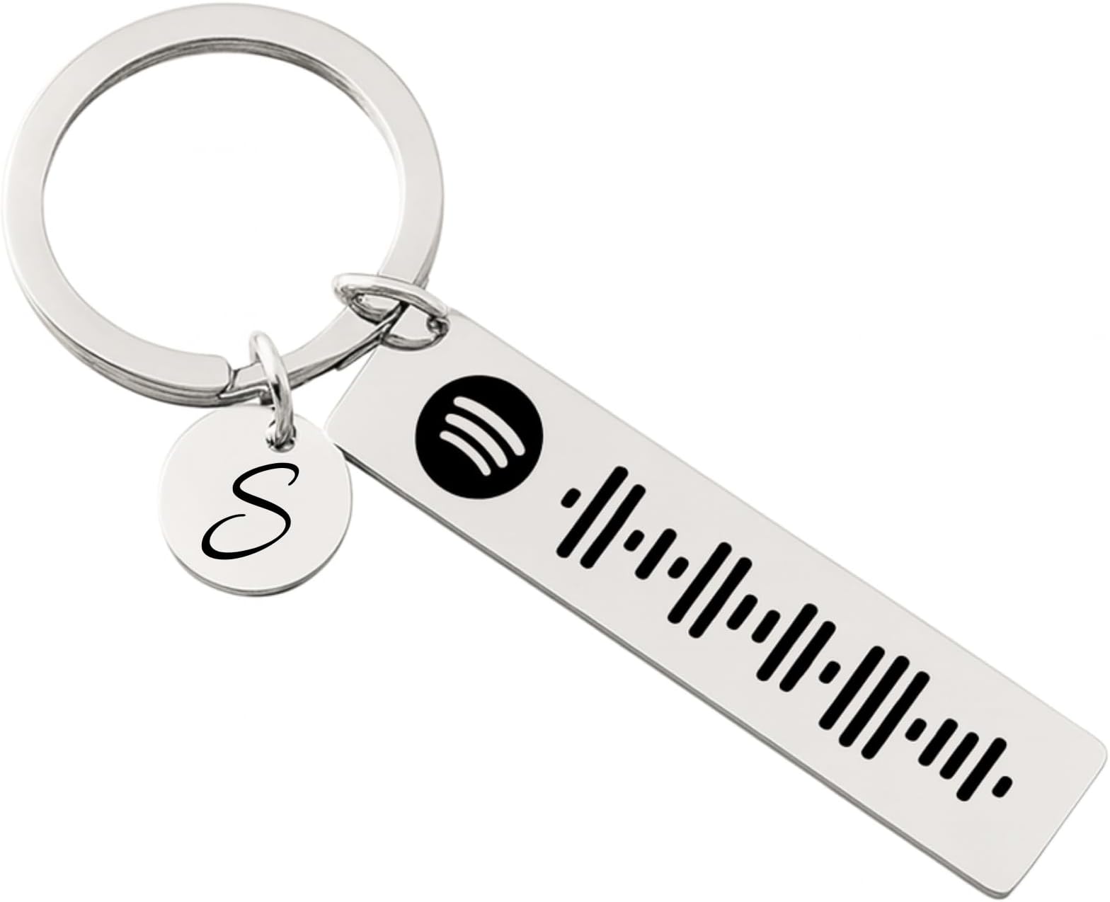 Personalized Spotify Music Code Keychain, Double-Sided Engraving, Custom Message and Initial Charm, Metal