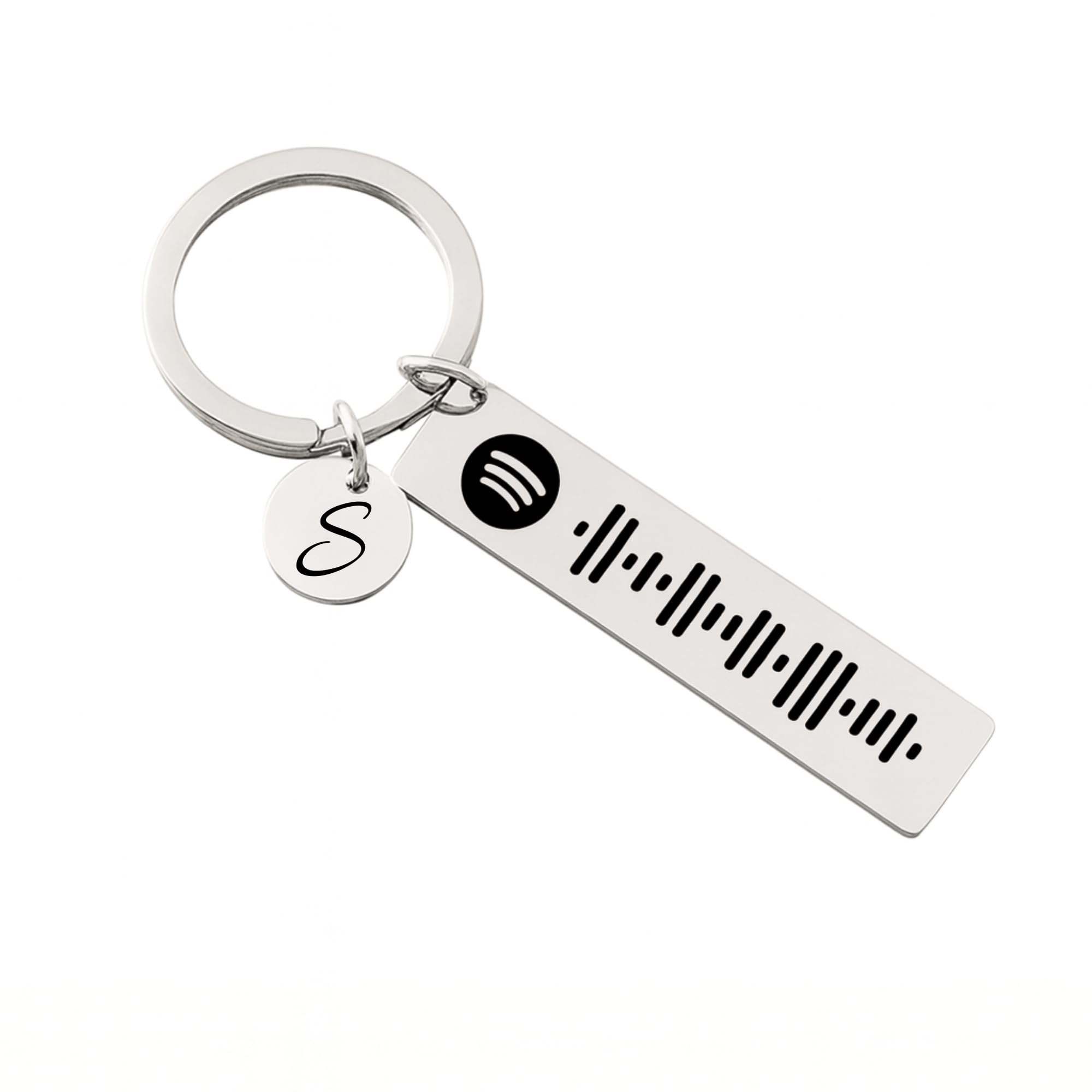 Personalized Spotify Music Code Keychain, Double-Sided Engraving, Custom Message and Initial Charm, Metal-image-11
