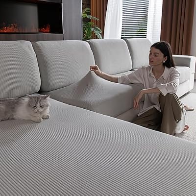 OHSIO Sectional Couch Covers, Wear Resistant Stretch Sofa Covers Washable Soft Couch Cushion Covers Anti Slip Furniture Protector Sofa Slipcovers for Pets (1 Piece Back Couch Cover, Light Gray)