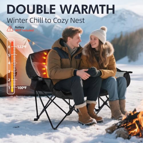 Image of Heated Double Camping Chair - Heated Loveseat Padded Chairs for 2 Person