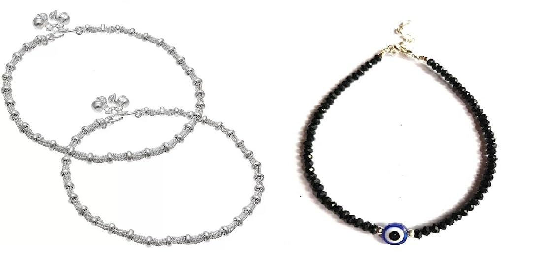 Ligament Girls Womens Silver Plated & Brass Stylish Black Silver Anklets Payal (Pack Of 4) (Platinum) (B0CBSF36WJ) Amazon Price History, Amazon Price Tracker